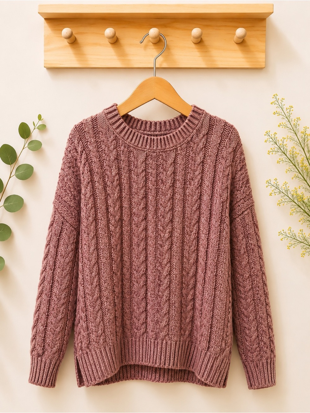 Zara Mauve Cable Knit Crewneck Sweater